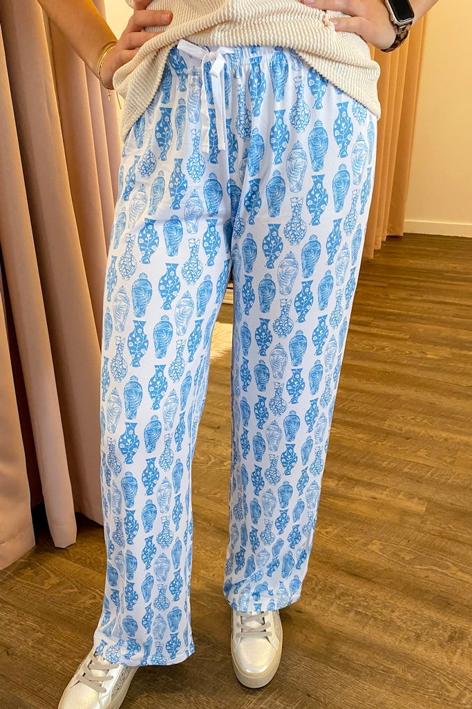 Claire Blue Print Sleep Pants - Lyla's: Clothing, Decor & More - Plano Boutique