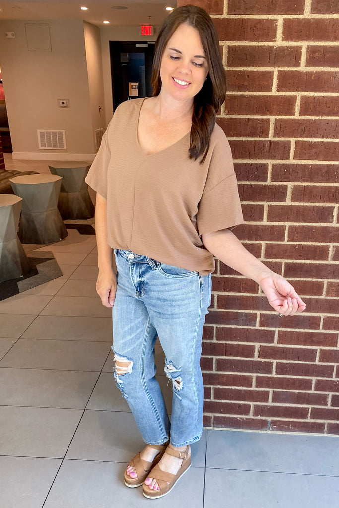 Cappuccino V Neckline Top - Lyla's: Clothing, Decor & More - Plano Boutique