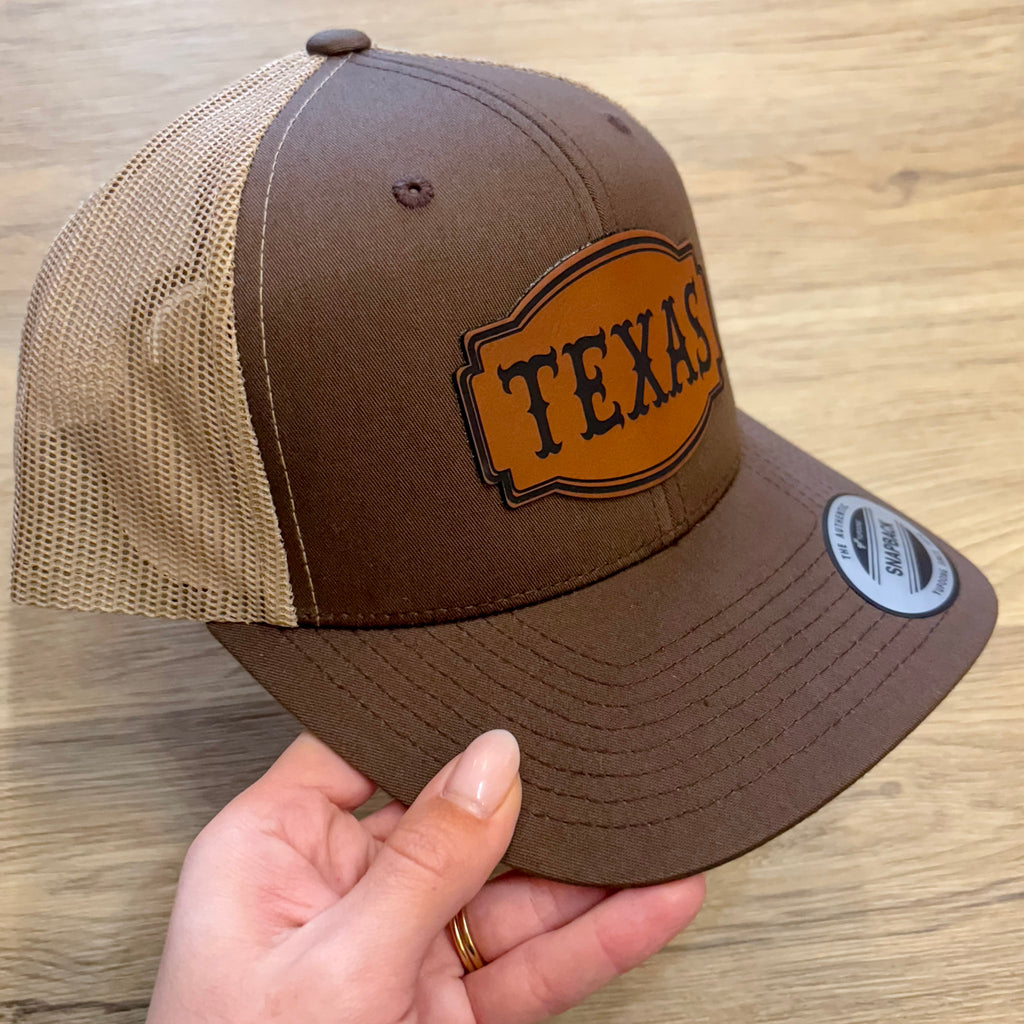 Texas Leather Patch Khaki Hat - Lyla's: Clothing, Decor & More - Plano Boutique