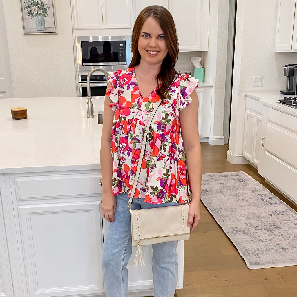 Jen & Co Isadora Vegan Dist Whipstitch Crossbody - Bone - Lyla's: Clothing, Decor & More - Plano Boutique