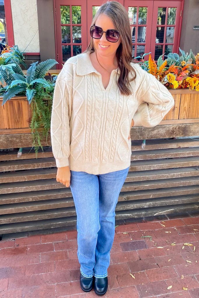 Find This One Taupe Collar Sweater - Lyla's: Clothing, Decor & More - Plano Boutique