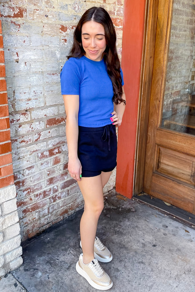 Athleisure Essential Micro Ribbed Blue Top - Lyla's: Clothing, Decor & More - Plano Boutique