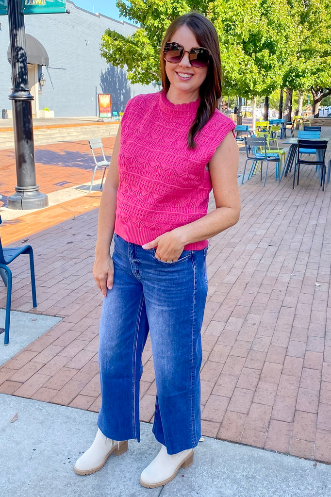 Deal Me In Pointelle Sweater Raspberry Vest - Lyla's: Clothing, Decor & More - Plano Boutique