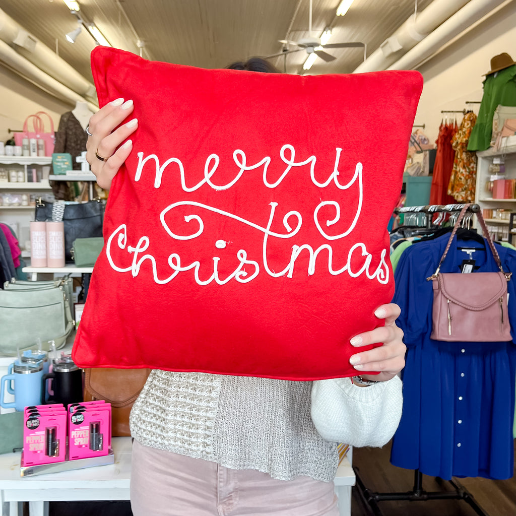 Merry Christmas Pillow Red/White - Lyla's: Clothing, Decor & More - Plano Boutique