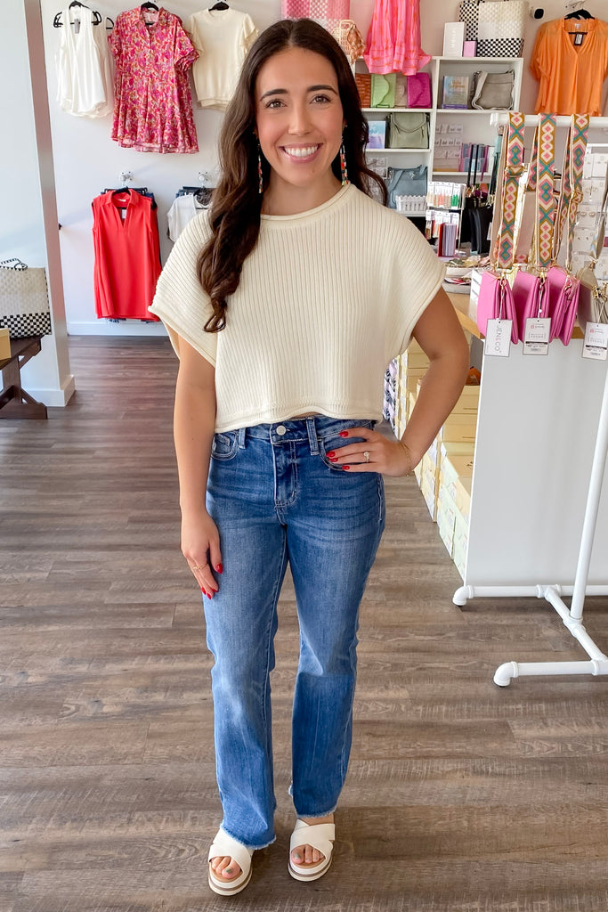 Olivia Cropped Rib Knit Cream Top - Lyla's: Clothing, Decor & More - Plano Boutique