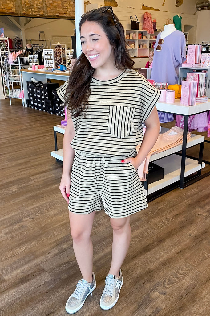 You are Perfect Taupe and Black Striped Top - Lyla's: Clothing, Decor & More - Plano Boutique