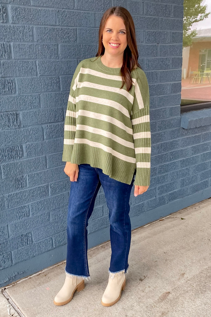 End of the Day Olive Striped Sweater - Lyla's: Clothing, Decor & More - Plano Boutique