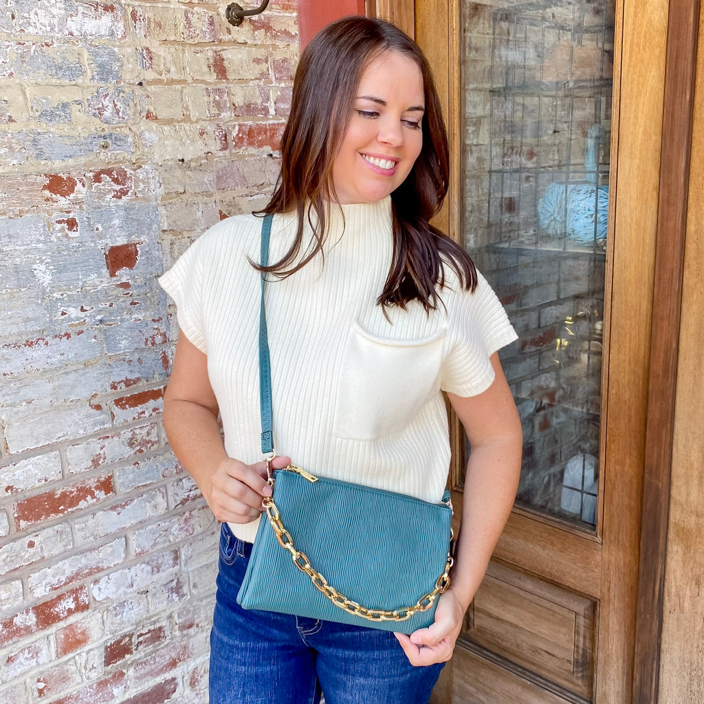 Jen & Co Izzy Textured Crossbody w/ Chain Strap in Green - Lyla's: Clothing, Decor & More - Plano Boutique