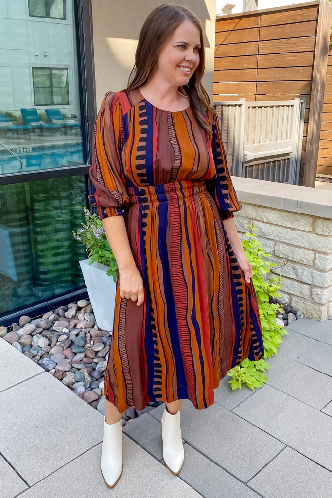 Something About You Striped Brown Midi Dress - Lyla's: Clothing, Decor & More - Plano Boutique