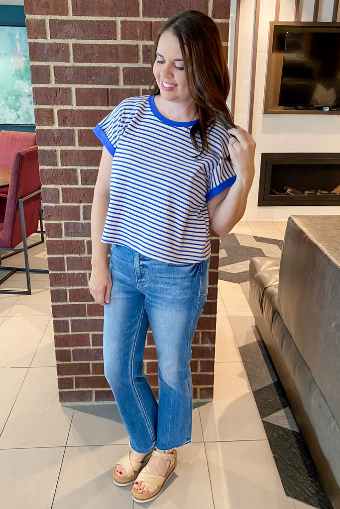 Royal Blue and White Striped Top - Lyla's: Clothing, Decor & More - Plano Boutique