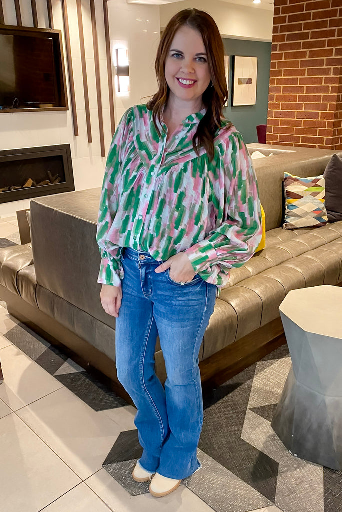 Feel The Breeze Abstract Emerald Green Top - Lyla's: Clothing, Decor & More - Plano Boutique
