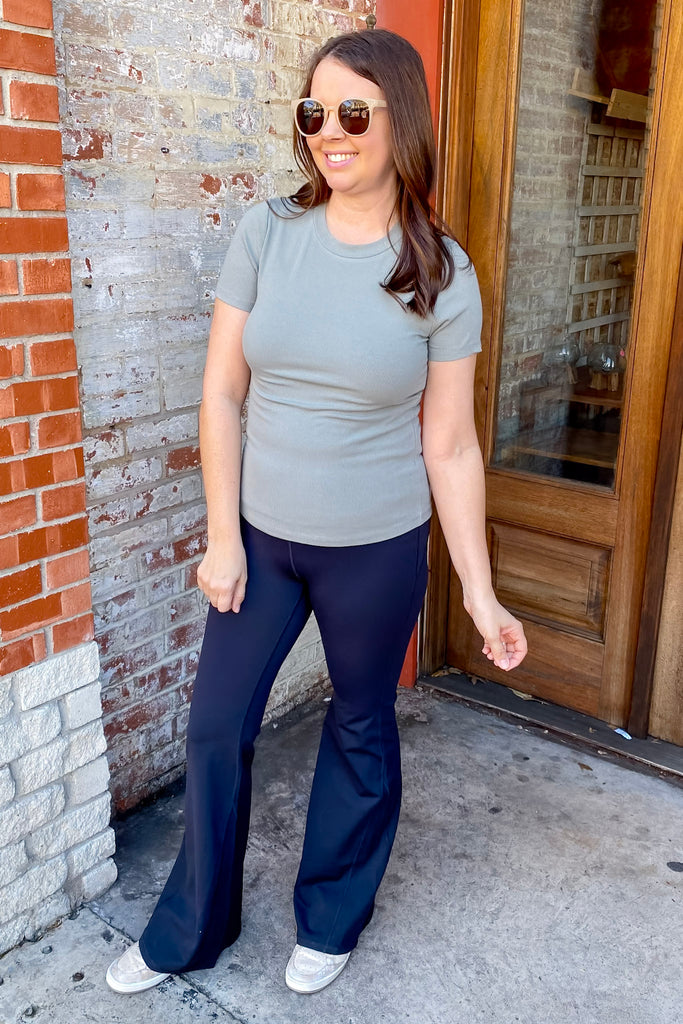 Athleisure Essential Short Sleeve Micro Ribbed Olive Top - Lyla's: Clothing, Decor & More - Plano Boutique