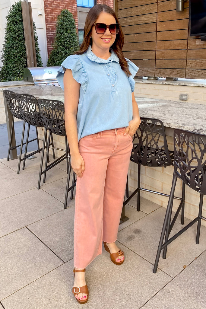 Olivia Silver Pink High Rise Crop Wide Leg by Vervet - Lyla's: Clothing, Decor & More - Plano Boutique