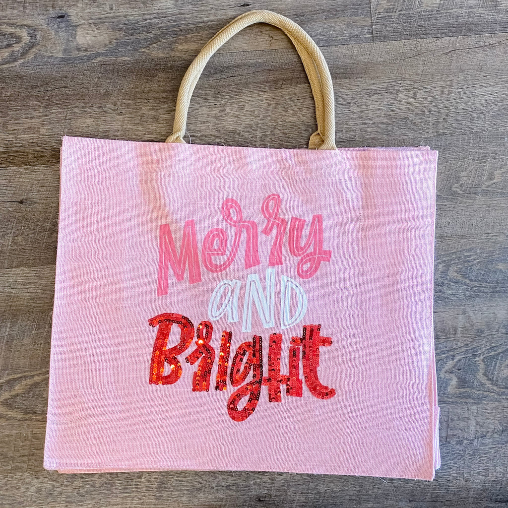 Merry & Bright Pink Tote: Large - Lyla's: Clothing, Decor & More - Plano Boutique