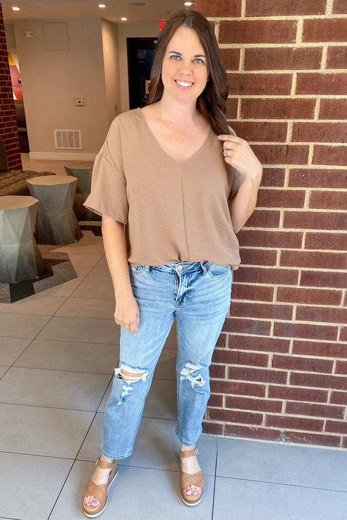 Cappuccino V Neckline Top - Lyla's: Clothing, Decor & More - Plano Boutique