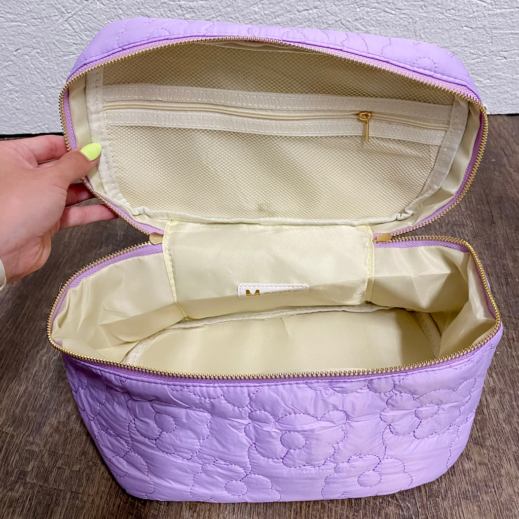 Purple Floral Puff Cosmetic Bag - Lyla's: Clothing, Decor & More - Plano Boutique