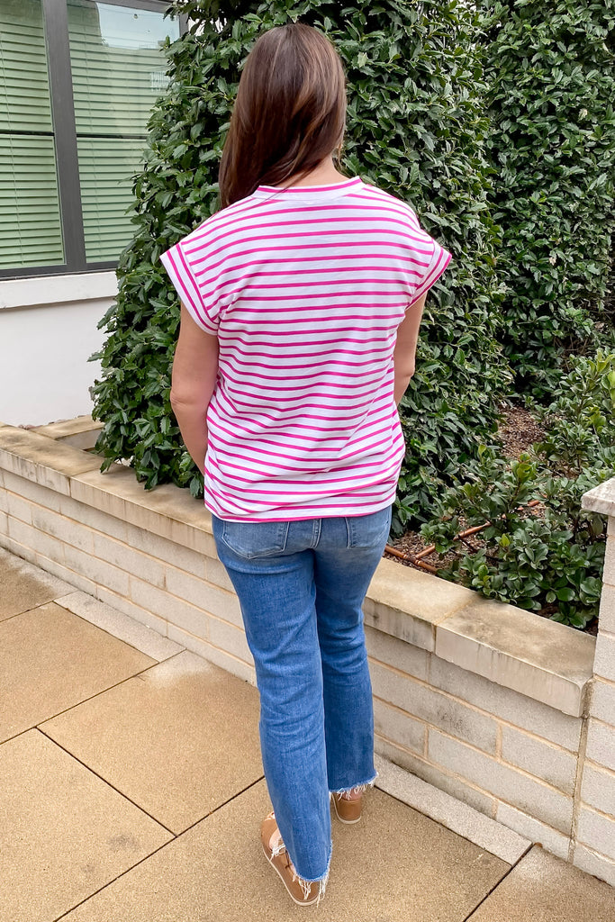 About the Fit Magenta and White Striped Top - Lyla's: Clothing, Decor & More - Plano Boutique